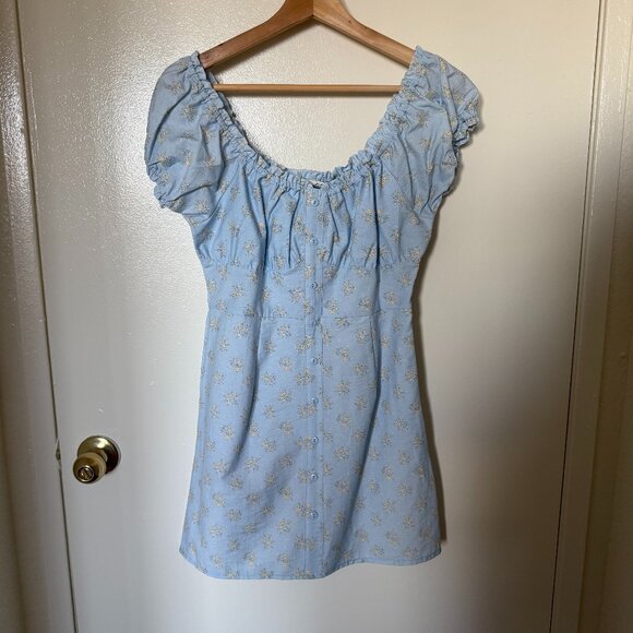 NWT Nectar Clothing Blue Puff Sleeve Button Mini Dress S - Picture 2 of 8